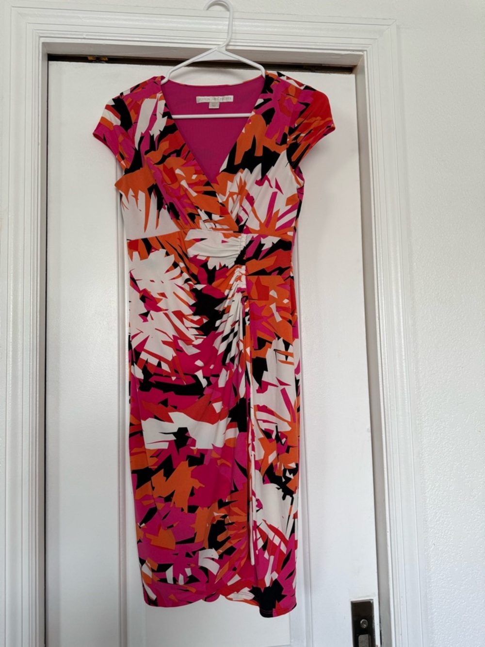 Propper Pink, Orange & White Abstract Wrap-Style Midi Dress